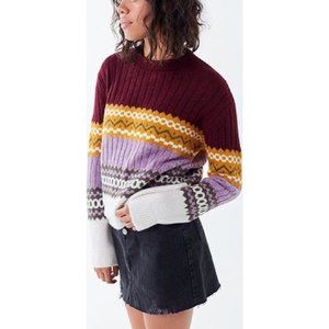 Urban Outfitters Fair Isle Crewneck Sweater Size Medium Purple White Yellow